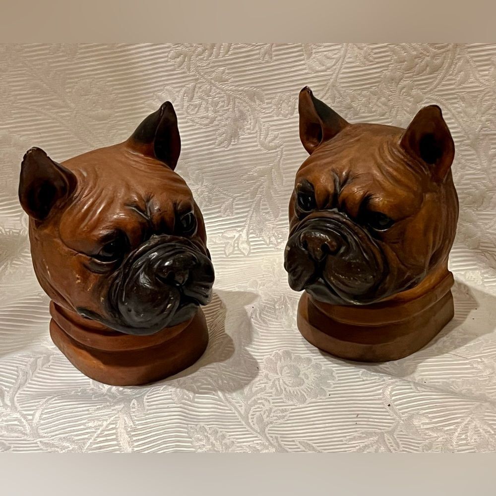 PAIR FIGURAL BOXER HEAD‎ BOOKENDS (2) Solid Dog 2 Pieces